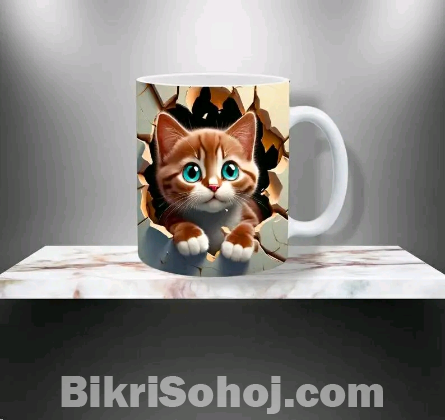 3D বিড়ালের একটি ওয়াল ডিজাইন মগে